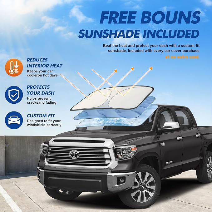 Truck Cover Waterproof All-Weather,Outdoor Pickup Covers(Length 211-228 inch) with Windshield Sun Shade Universal Fit Tacoma, Tundra, F-150, RAM 1500 etc,Size T3 (See Size Chart)