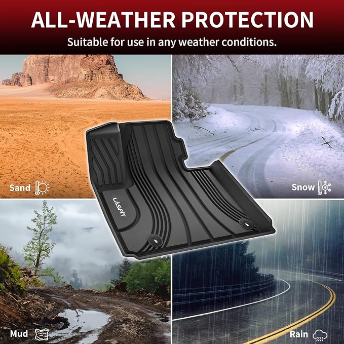 LASFIT Floor Mats for Hyundai Santa Fe Hybrid PHEV 2021 2022 2023 (Only Fit Hybrid & PHEV, Not Fit Gas) All Weather TPE Custom Fit Car Floor Liners 1st & 2nd Row Mats Accessories, Black