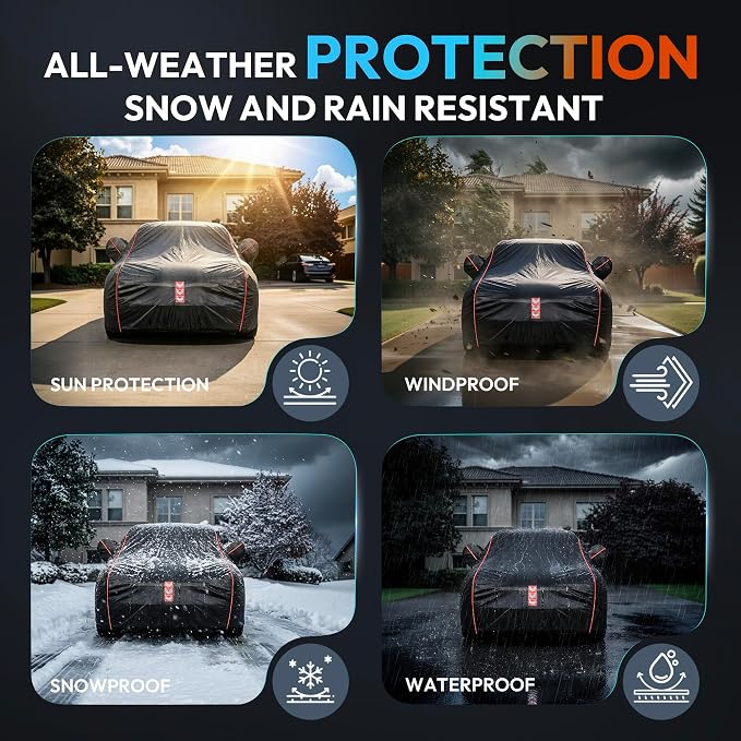 Car Cover Waterproof All Weather 8-Point Fastening for Benz C-Class 2008-25 | All-Around Wind-Resistant Fastening, 120s Quick Setup, 600D Oxford Fabric, All-Weather Protection