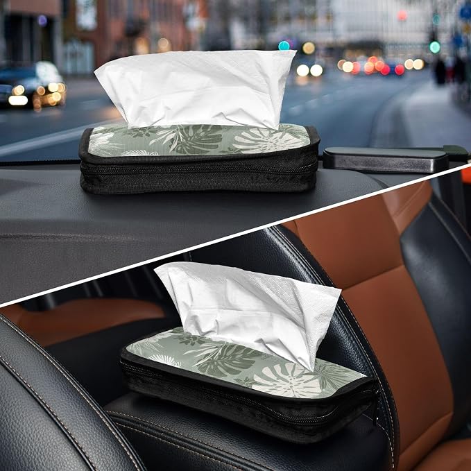 Car Visor Tissue Holder Mask Holder for Car, Car Tissue Box Sun Visor Napkin Holder Car Visor Accessories Adjustable Straps Reusable Durable Easy to Install Tropical Palm Leaves Birds Flower