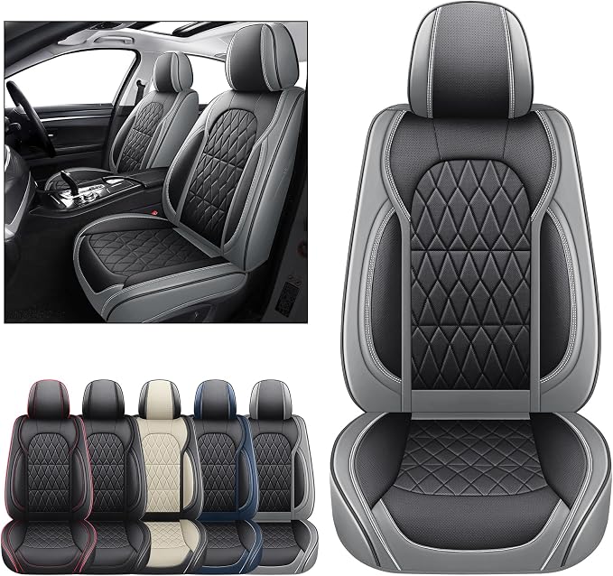 Aierxuan Front Seat Covers Waterproof Leather Full Coverage, Black-Gray | Universal Fit Honda Toyota Hyundai Elantra Sonata Kona Accent Azera Elantra Loniq Sonata Kona Mitsubishi Outlander