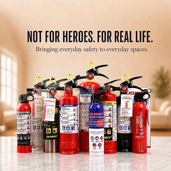 Ougist ABC Dry Chemical Fire Extinguisher, 5 lb – 2-A:10-B:C Rated for Home, Office & Vehicle, Quick Release, Easy-Grip Handle, Ideal for Electrical & Grease Fires, Car Extinguisher, Model FF2KG