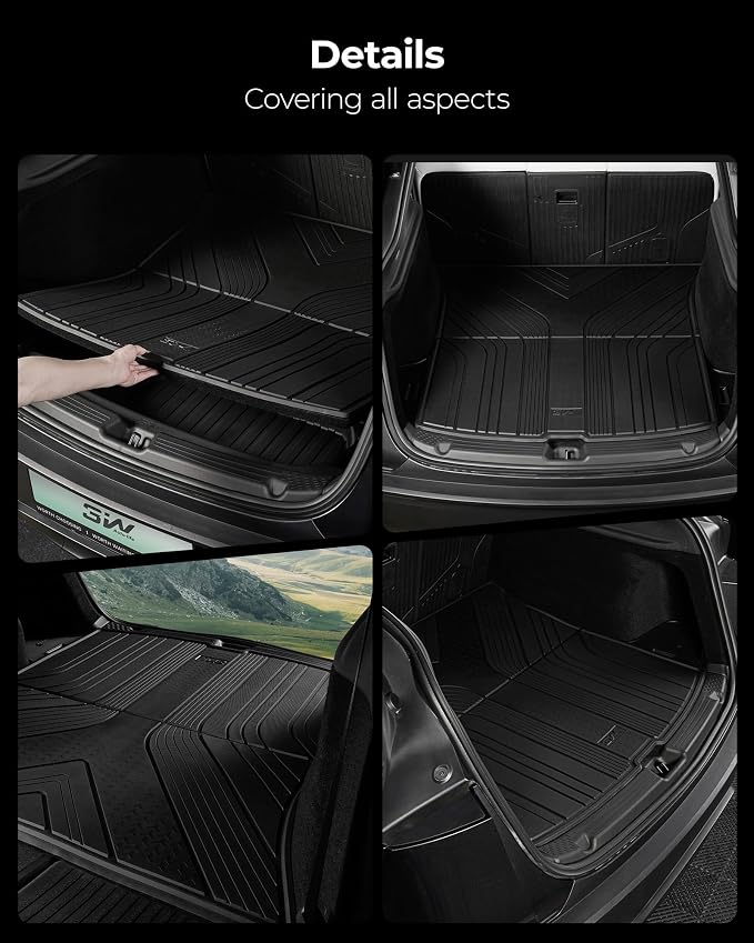 3W Kia Telluride Cargo Liner & Back Seat Cover for Kia Telluride 2020-2024 2025 (Not for Hybird), TPE All Weather Cargo Mat for Telluride Anti-Slip Heavy Duty Accessories, Black