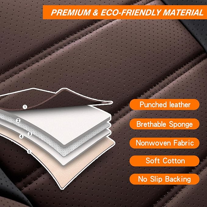 MINGBRON Seat Covers, Car Seat Covers Front Seats, Car Seat Cover, Car Seat Protector Waterproof, Car Seat Cushion Nappa Leather, Brwon Seat Covers Carseat Cover Universal Fit for Most Cars
