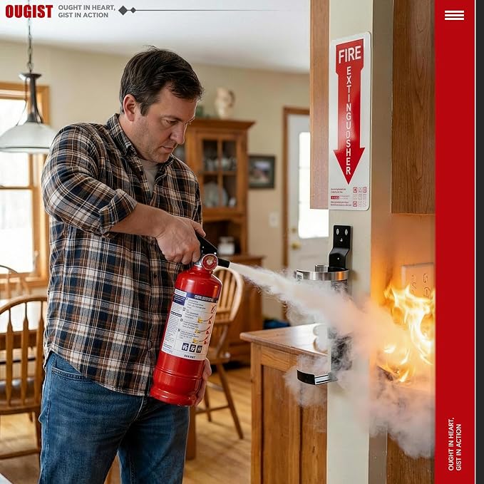Ougist ABC Fire Extinguisher for Home, FF1KG, 2.5lb with Wall Mount Kit | Dry Chemical Agent for Small Household, Kitchen and Garage Fires with Quick-Release Handle for Easier Emergency Use