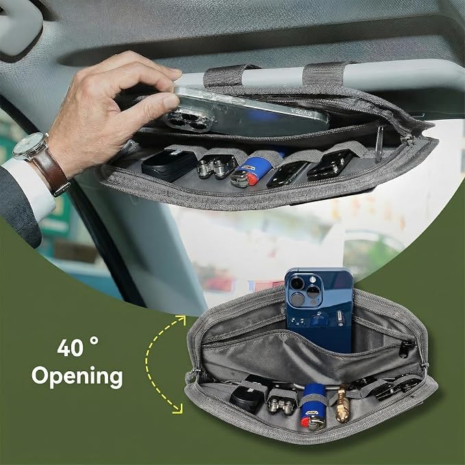 molle Tactical Sun Visor Organizer car Zipper Storage Pouch & Glasses Clip | Police Tactical Visor Molle Panel Interior Vehicle pocket Accessories for Truck Suv Police Car Gear Supplies(Gey)