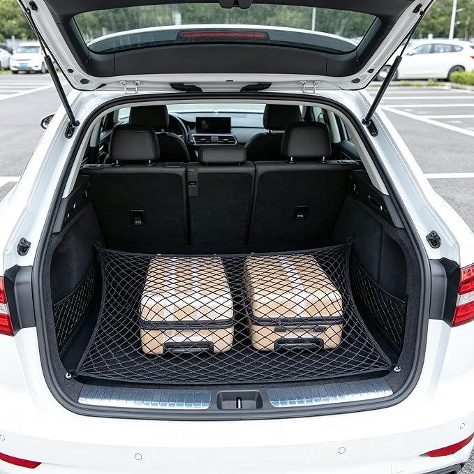 Cargo Net Car with Hooks Adjustable Highly Elastic Storage Organizer Net | Cargo Net for SUV, Pickup Trucks,Mesh Organizer 2.6'x2' Stretches to 5'x4',Road Trip Essentials Black