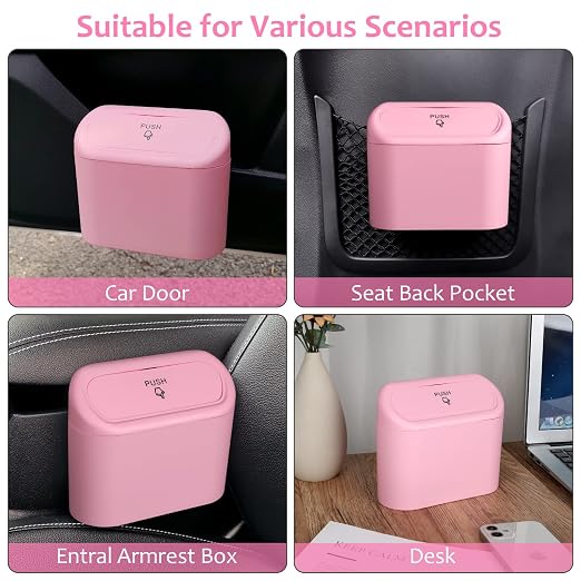 Accmor Car Trash Can with Lid, Leakproof Vehicle Garbage Organizer Holder Bin with 60 Pack Trash Bags, Mini Auto Dustbin Accessories Storage Container for Vans, SUVs, Office (Pink)