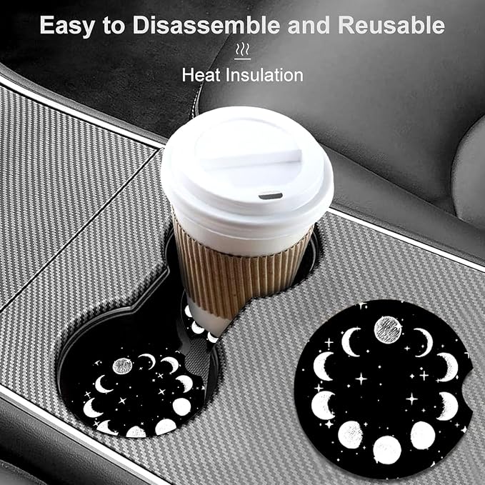 2 Pack Sky Moon Star Car Cup Holder Coasters Universal Neoprene Coasters | 2.75" Universal Size Anti Slip Rubber Mat, Auto Cup Holder Accessories for SUV Truck, Sky Moon Star Gifts for Women Men Mom