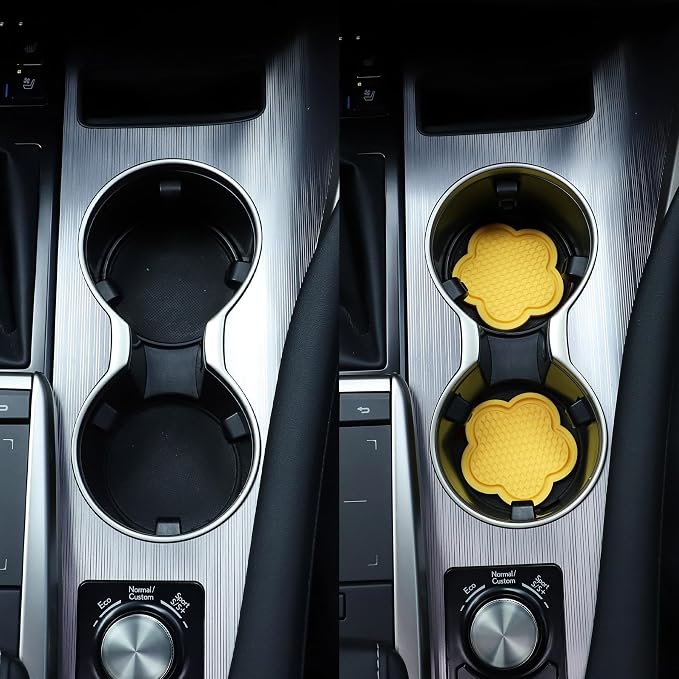 GaRhomxy Car Cup Holder Coaster, Universal Non-Slip Recessed Flower Shaped Cup Holders, Cute Car Accessories Interior for Women and Man Interior Sets 4 Pack (Yellow)