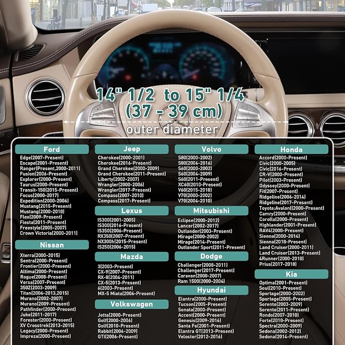 SEG Direct Boho Steering Wheel Cover, Baja Blanket Cloth, Coarse Flax | Bohemian Car Decor, Ethnic Style, Coarse Flax, Fabric Cover Fits 14 1/2-15 1/4 inches Standard Medium Size, for Women Men