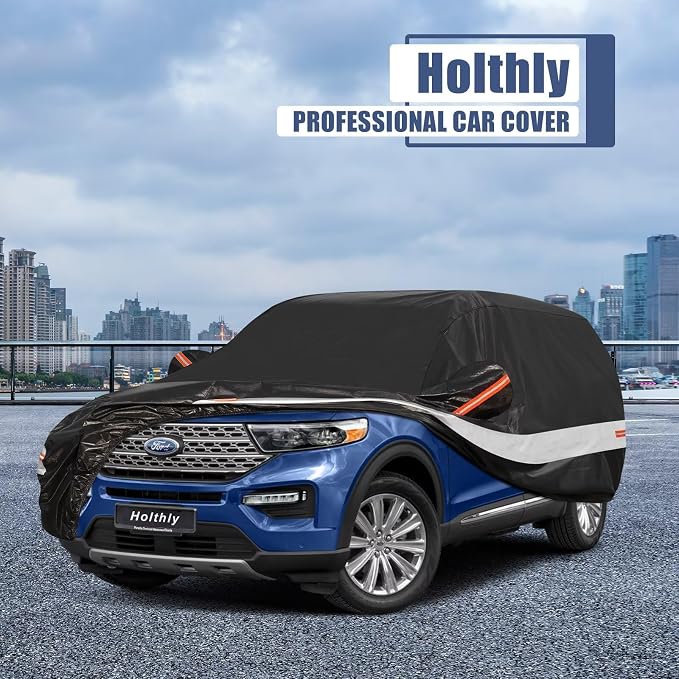 10 Layers SUV Car Cover Custom Fit for Ford Explorer (2002-2026), Waterproof All Weather for Automobiles, Outdoor Full Cover Sun Dust Rain Protection with Cotton. Black