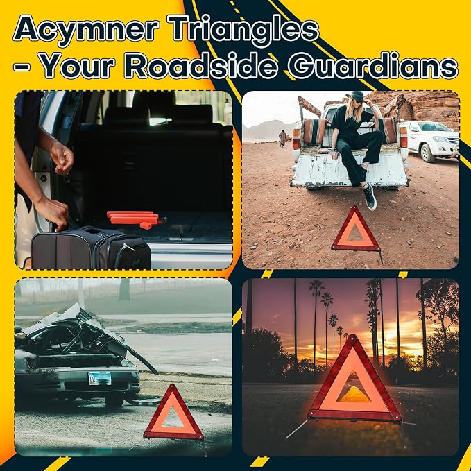 Reflective Safety Triangle Kit | Emergency Warning Triangles with Storage Case Roadside Reflective Early Warning Sign for Vehicles Breakdown (3)