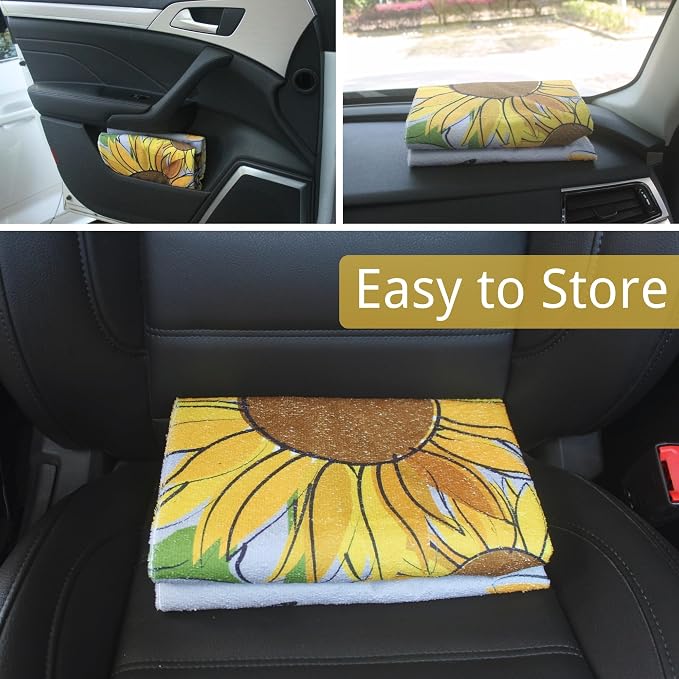 Waterproof Car Seat Cover for Front Seats, Protector for Cars SUVs Trucks, Sweat Towel Seat Covers Bucket for Gym,Workout,Beach,Hiking,Running Swimming (Sun Flower, 1PC)