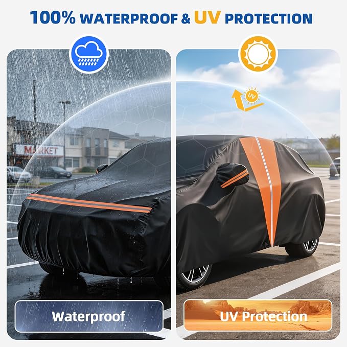 10-Layer SUV Car Cover Waterproof All Weather, Soft Cotton Lining Car Covers for Automobiles & Car Snow Cover with Door Zipper, Universal Fit for SUV 182"-191" L, Size S3 (See Size Chart)