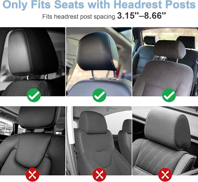 Car Headrest Pillow, Adjustable Head Rest Pillow for Car Seat, Head Neck Support for Kids Adults Travel Sleeping, Fit for Headrest with Poles (Black)