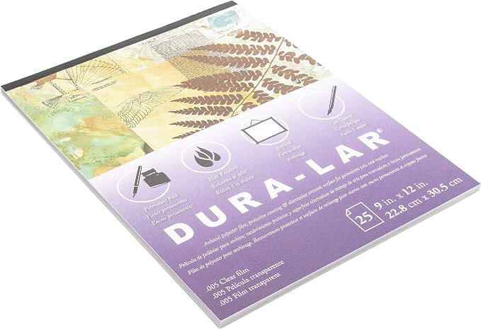 Grafix Dura-Lar 0.005" Film, Ultra Clear, Glossy 9"x12" Sheet, Mylar/Acetate Alternative for, Blank Stencils and Templates, Protection, Transparencies, Windows, Arts and Crafts, Pad of 25 Sheets