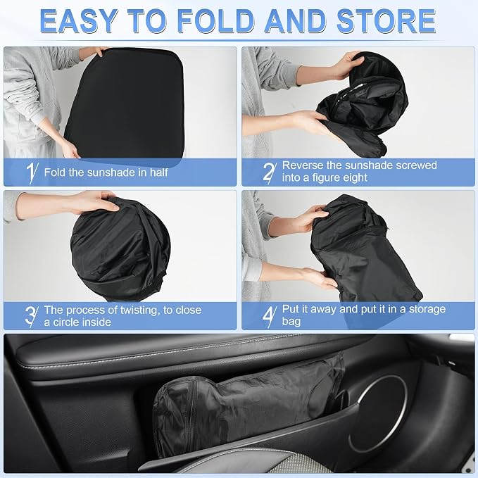 SINGARO 300T Universal Car Windshield Sun Shade, Foldable Reflective for Windshield & Window Shades with Overlapping Design, Car Interior Accessories (58" L x 32" W)