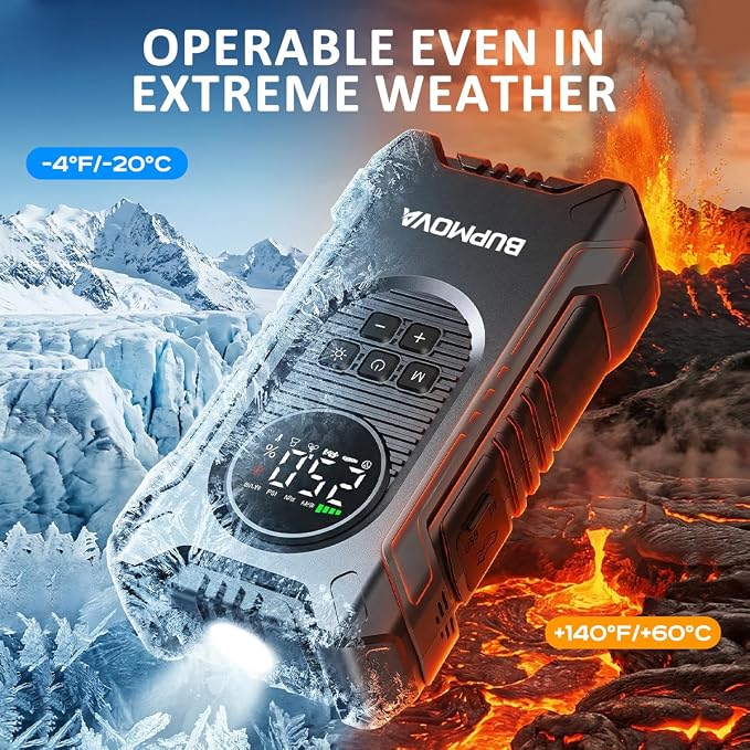 8000A Jump Starter with Air Compressor, 150PSI | For All Gas & 10L Diesel Vehicles. Tire Inflator, Power Bank, LED Light. Portable w/ Storage Case