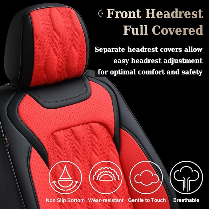 Coverado Car Seat Cover Full Set, Luxury Leather Seat Covers for Front and Rear, Waterproof Seat Covers Auto Seat Cover 5 Seats, Car Seat Protectors Driver Seat Covers Universal for Most Vehicles, Red
