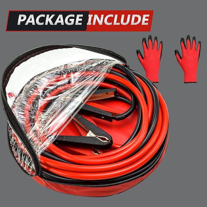 0 Gauge 25FT Jumper Cables, Heavy Duty Jumper Cables for Car Van Truck, Commercial Grade 3000AMP Automotive Booster Cables for Jump Starting Dead or Weak Batteries, With Storage Bag & Gloves