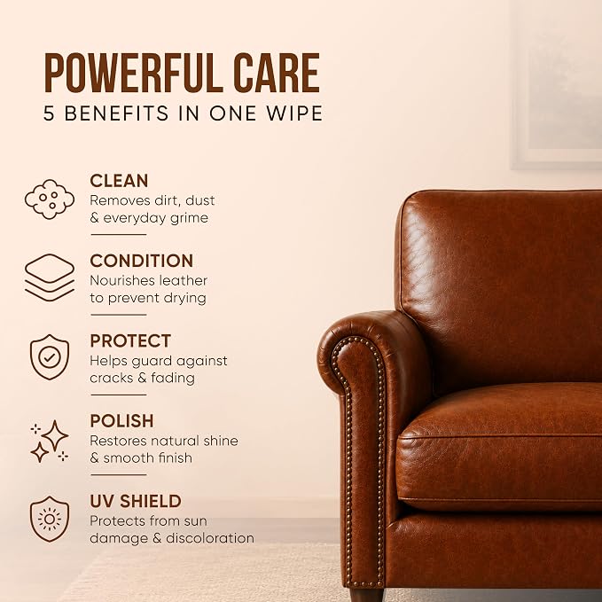 Air Jungles 3in1 Leather Wipes 70 Ct + 5 Single Pack, XL 8 x 10 in | Clean Condition Protect Wipes for Vinyl and Leather Apparel Furniture Auto Car Interior Shoes Boots Bags