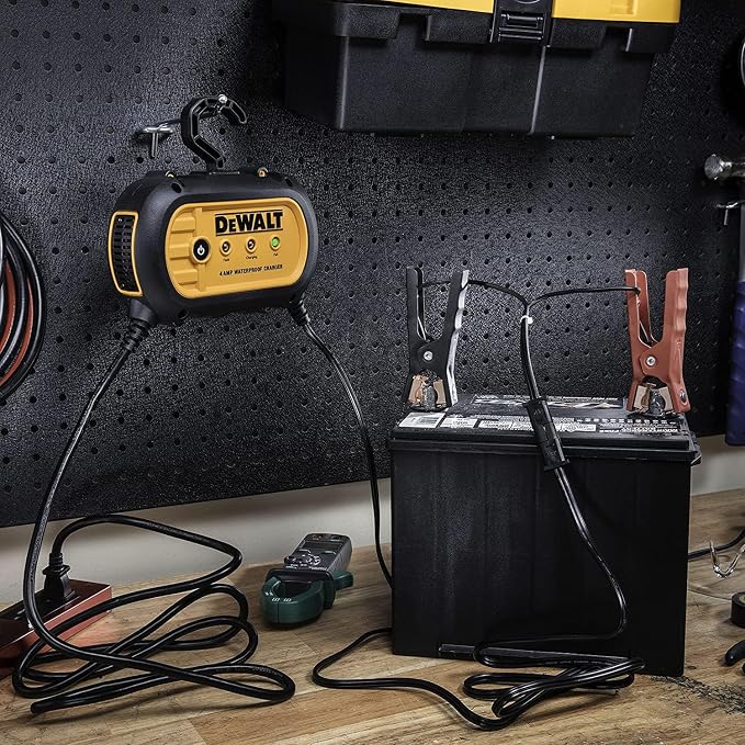 DEWALT DXAEWPC4 Fully Automatic 4 Amp 12V Waterproof Battery Charger/Maintainer with Cable Clamps