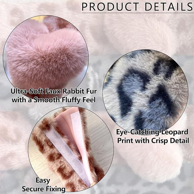 Car Neck Pillow 2PCS Plush Bowknot Car Headrest Pillow – Comfortable Neck Support for Driving Soft Touch Fabric Car Pillow Cute Interior Decor (Pink Leopard Set 4)