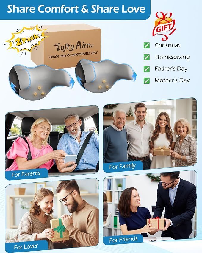 Lofty Aim 2 Pack Car Neck Pillow, Car Headrest Pillow | Ergonomic Memory Foam Headrest Pillow for Driving, Adjustable Neck Support Cushion, Head Rest Pillows for Car Seat, Gray
