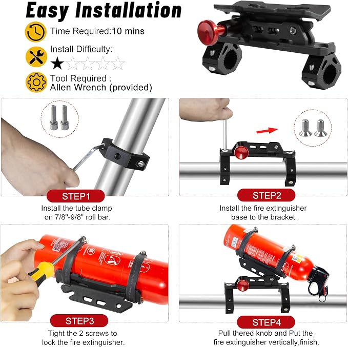 ZHILXN ATV Quick Release Fire Extinguisher Mount Fit 7/8" to 9/8" Handlebar | Motorcycle Fire Extinguisher Bracket Compatible with Yamaha/Polaris/Honda/Can-Am/Kawasaki/Boat, 4 Heavy-duty Adjustable Clamp