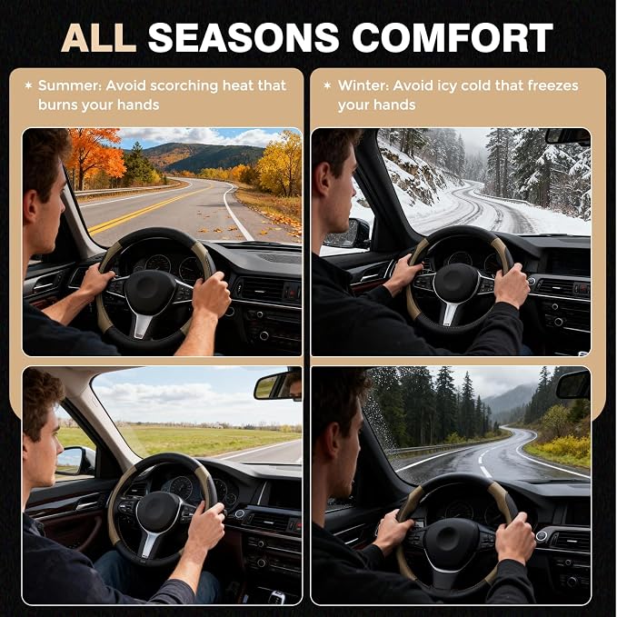 FLORICH Car Steering Wheel Cover, Microfiber Leather Steering Wheel Covers with Anti-Slip Lining, Breathable Elastic Car Steering Wheel Protector, Universal Standard Size 14-15 inch