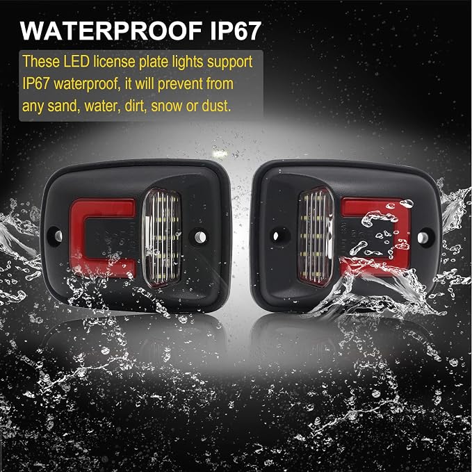 R&F Auto 12-SMD LED License Plate Light Replacement for Tacoma 1995-2004 Pickup Truck Red OLED Neon Tube Lamp Error Free Xenon Pure White Tag Lamp Assembly Rear Running Lamps Smoked Lens