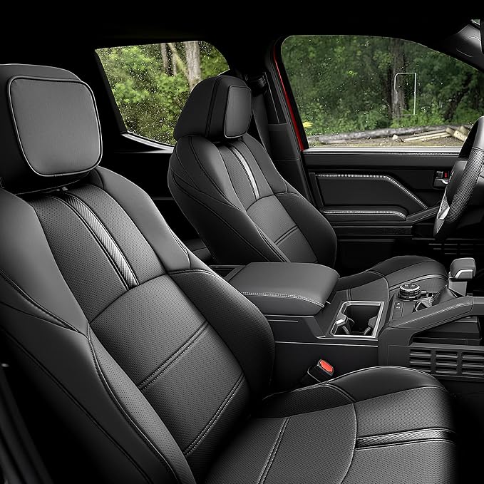 DiffCar® for Toyota Tacoma Seat Covers 2024 2025 2026(Gas Only), Full Set Faux Nappa Leather Truck Accessories for Tacoma Double Cab 4th Gen, Car Pickup Seat Protector Custom Fit Front Rear Seat,Black