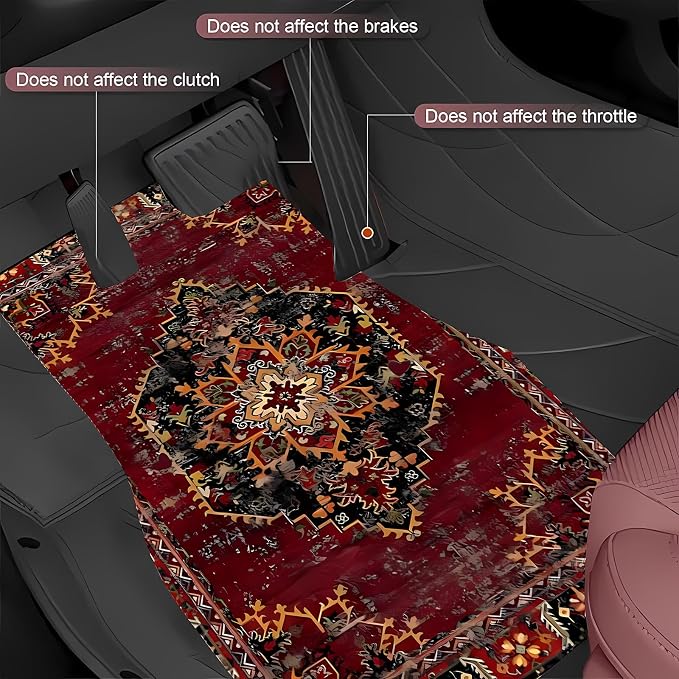 Universal Fit Car Floor Mats Set of 4Pcs,Bohemian Retro Yellow and Red All-Weather Front Rear Car Carpet Mats, Non-Slip Car Floor Mat Car Accessories for Automotive Trucks SUV Sedans Vans