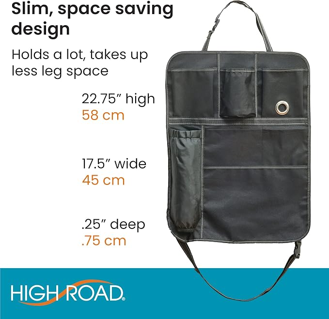 High Road Seatback Car Storage Organizer and Seat Protector with 7 Pockets | Back Seat Organizer for SUVs, Work Trucks and Vans with Utility and Dispenser Pockets