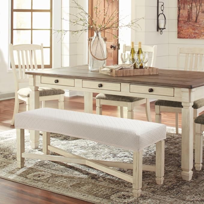 Fuloon Waterproof Dining Bench Cover, Removable Bench Slipcover Washable Bench Seat Protector Cover for Living Room, Bedroom, Kitchen (Pale Beige)