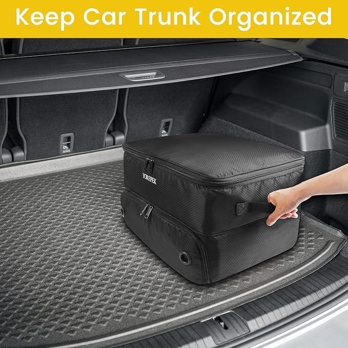 YOREPEK Golf Gifts for Men, 2 Layer Golf Trunk Organizer for 2 Pair Shoes | Waterproof Car Trunk Locker with Separate Ventilated Compartment for Balls, Tees, Clothes, Gloves, Birthday Gifts for Golfers