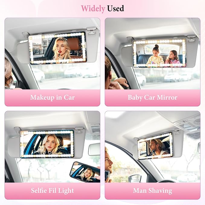 SINGARO Car Sun Visor Vanity Mirror - Rechargeable Makeup Mirror with 60 LEDs, 3 Light Modes & Dimmable Touch Control for Cars, Trucks, SUVs, Car Interior Accessories for Women (Grey)
