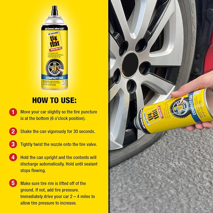 Fix-A-Flat S60410-6PK Aerosol Emergency Flat Tire Repair and Inflator, for Compact Tires, Eco-Friendly Formula, Universal Fit for All Compact Cars, 12 oz. (Pack of 6)