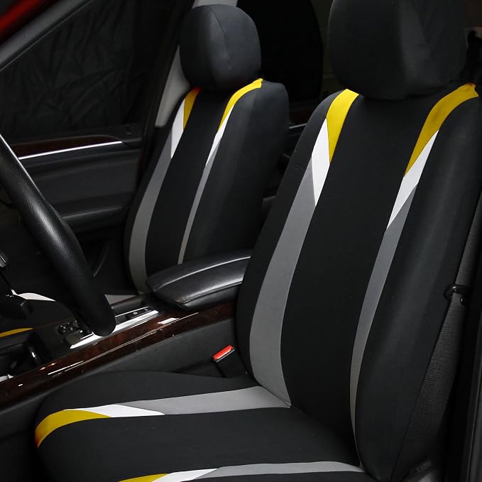 FH Group Premium Modernistic Flat Cloth Car Seat Covers β Universal Fit, Washable Seat Covers for SUV Sedan Van, Yellow, Full Set