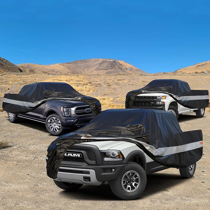 10 Layers Truck Cover Waterproof All Weather. Pickup Truck Cover Rain Snow UV Dust Protection. Length: 230-242 inches, Universal Fit for Ford F150 Chevy Silverado Dodge Ram 1500.