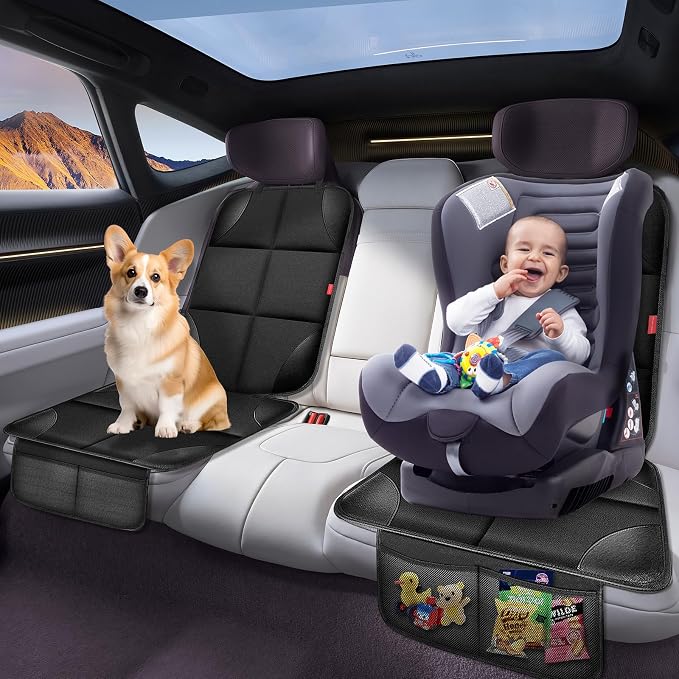 Car Seat Protector for Child Car Seat, 600D Fabric Safe Car Seat Cover with Upgraded Non-Slip Backing, Waterproof Seat Protector Under Baby Car Seat with Thick Padding for Car Back Front Seat