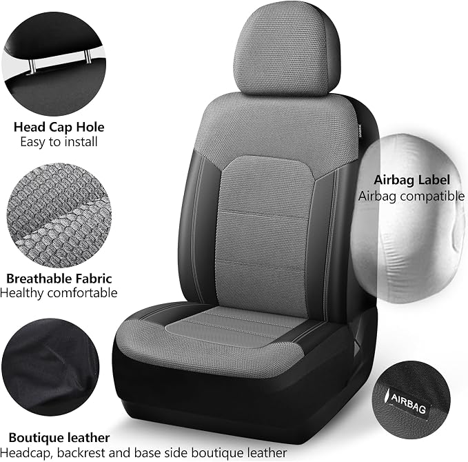 HChengkikz Car Seat Covers, Air Mesh, Breathable (Black + Gray) | Airbag Compatible, Automotive Comfort Protection, Universal Fit for Most Cars,Trucks,SUVs