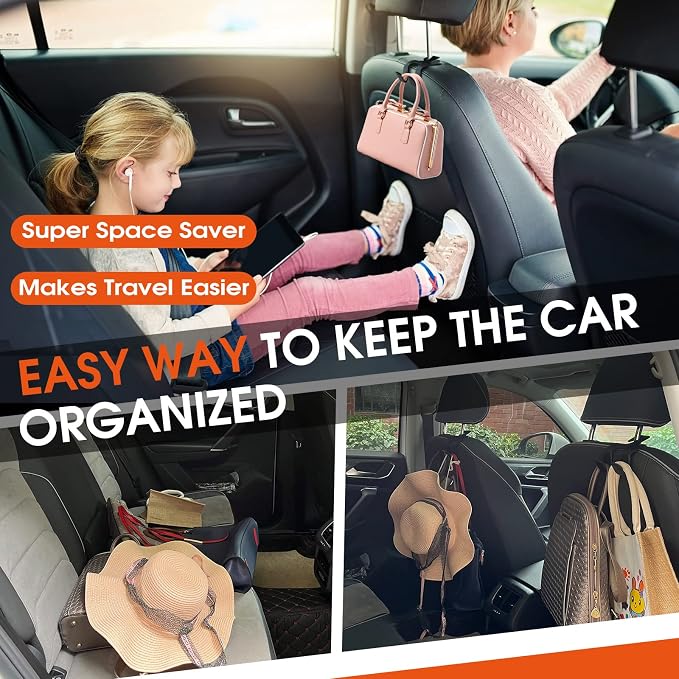 Car Headrest Hooks for Purses and Bags, Upgraded 2 in 1 Cars Back Seat Head Rest Hanger Vehicle Leather Organizer Storage Holder Hook Matching Cars Interior, 1-Pack, Brown