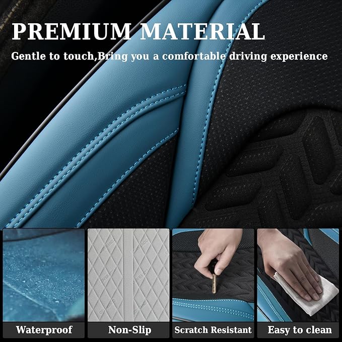 Coverado Car Seat Cover Winter, Front Seat Cover, Seat Covers for Cars, 2PCS Car Seat Protector, Breathable Faux Leather Car Seat Cushion, Car Seat Protector, Blue Car Seat Covers Fit Most Vehicles