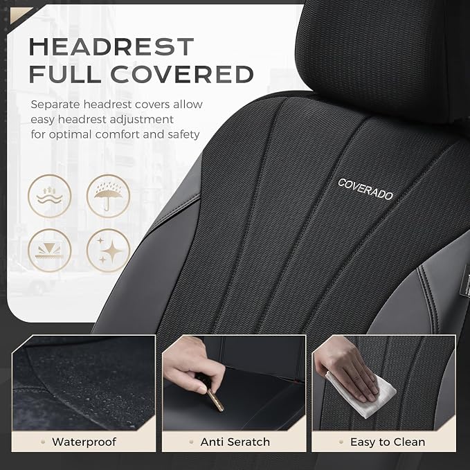 Coverado Car Seat Covers Front Seats, 2 Pack Waterproof Leather Front Seat Covers, Universal Fit for Cars SUVs Sedans,Black Brown