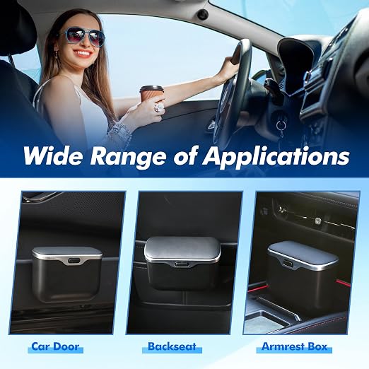 JEYODA - Automatic Push Button Car Trash Can with Secure Lid, Vehicle Garbage Bin (Black)