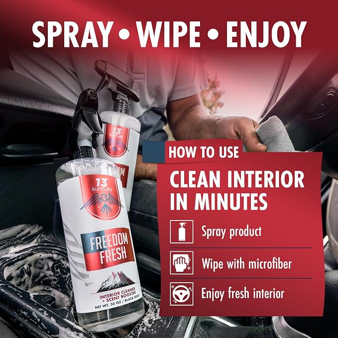 Freedom Fresh Car Interior Cleaner Spray, Mahogany Trail, 32 oz | Auto Cleaner for Headliner, Mat, Interior Vehicle Cleaning, Car Dashboard Cleaner Stain Remover, Restores Shine