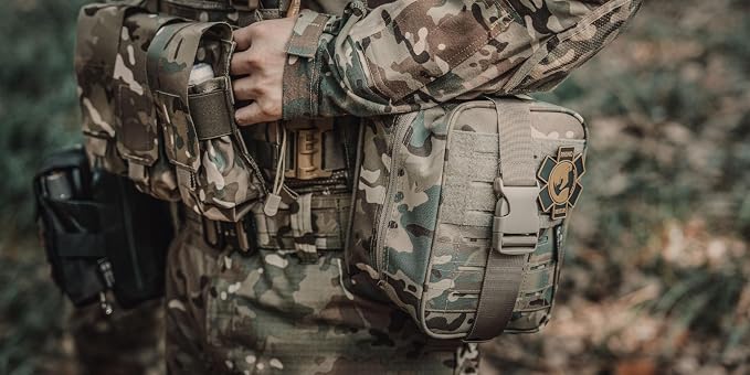 RHINO RESCUE IFAK Trauma Kit with C-A-T Tourniquet for Wound Care, Tactical First Aid Kit Molle Pouch for Military, Combat, Car, Camping, Hiking, Travel(Camouflage)