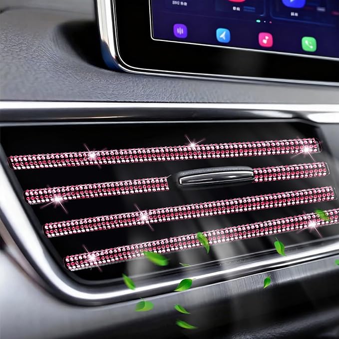 NBTEPEM Bling Car Air Conditioner Decoration Strip for Vent Outlet, 10 PCS Universal Rhinestone Car Vent Outlet Trim Decorations, Bling Interior Accessories for Women and Girls (Pink)